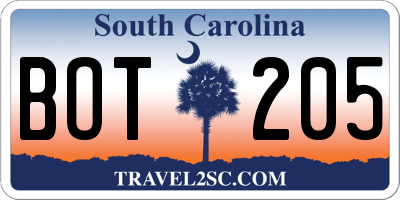 SC license plate BOT205