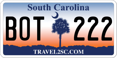 SC license plate BOT222