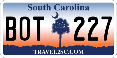 SC license plate BOT227