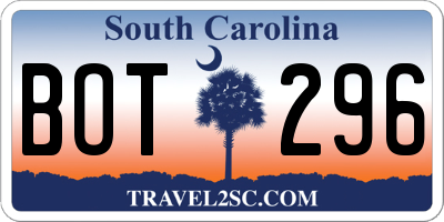 SC license plate BOT296