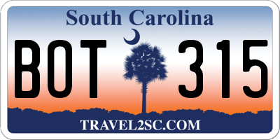 SC license plate BOT315
