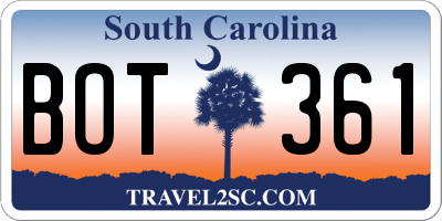 SC license plate BOT361