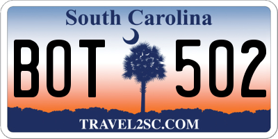 SC license plate BOT502