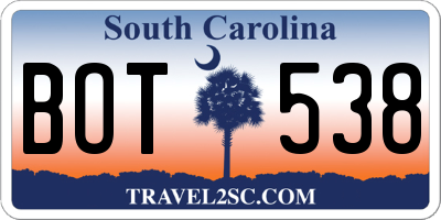 SC license plate BOT538