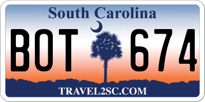 SC license plate BOT674