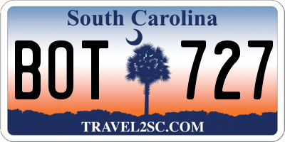 SC license plate BOT727
