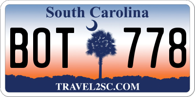 SC license plate BOT778