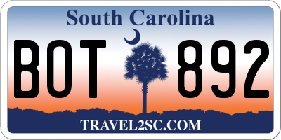 SC license plate BOT892