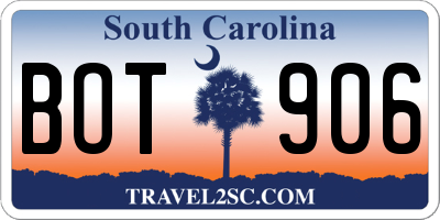 SC license plate BOT906