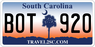 SC license plate BOT920