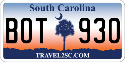 SC license plate BOT930