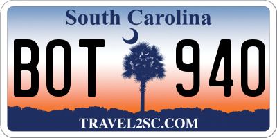 SC license plate BOT940