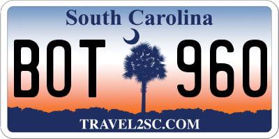 SC license plate BOT960