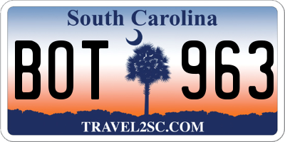 SC license plate BOT963