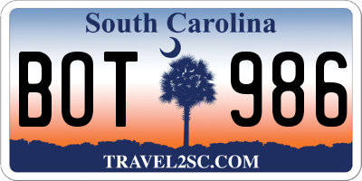 SC license plate BOT986