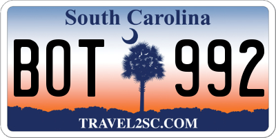 SC license plate BOT992