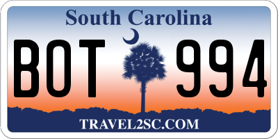 SC license plate BOT994