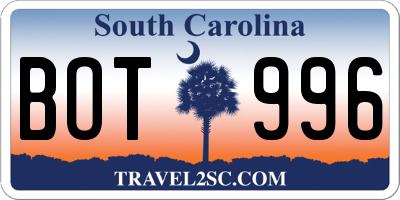 SC license plate BOT996