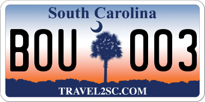 SC license plate BOU003
