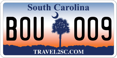 SC license plate BOU009