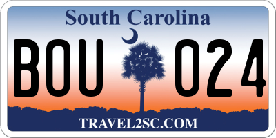 SC license plate BOU024