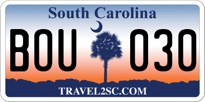 SC license plate BOU030