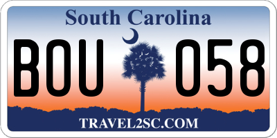 SC license plate BOU058