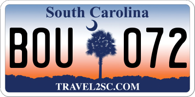 SC license plate BOU072