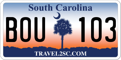 SC license plate BOU103
