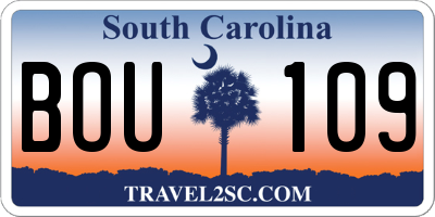 SC license plate BOU109