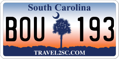 SC license plate BOU193