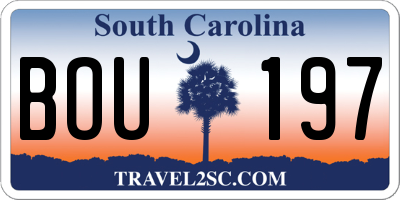 SC license plate BOU197