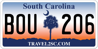 SC license plate BOU206