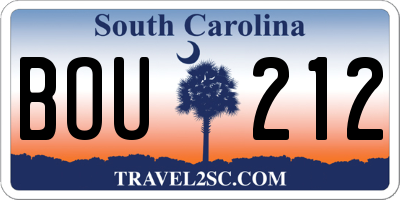 SC license plate BOU212