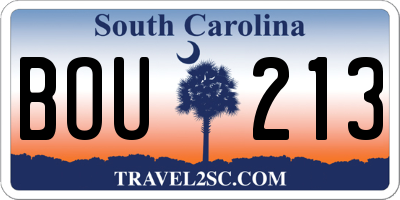 SC license plate BOU213