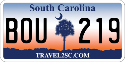 SC license plate BOU219