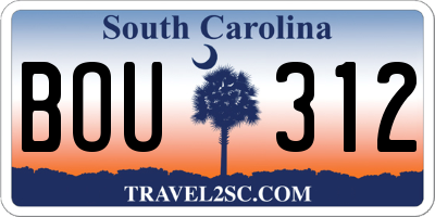 SC license plate BOU312