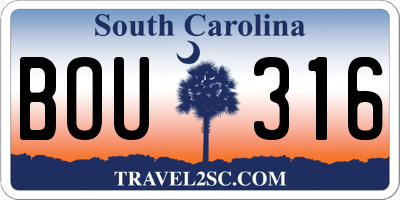 SC license plate BOU316