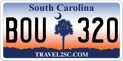 SC license plate BOU320