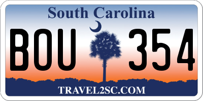 SC license plate BOU354