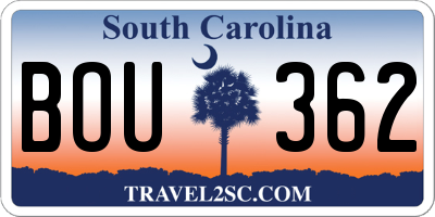 SC license plate BOU362