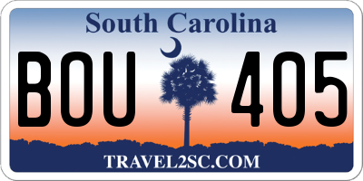SC license plate BOU405