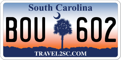 SC license plate BOU602