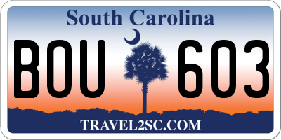SC license plate BOU603