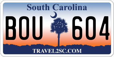 SC license plate BOU604