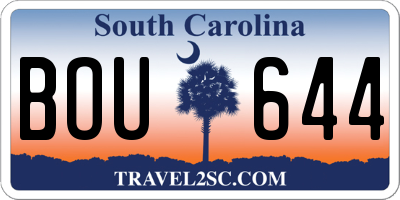 SC license plate BOU644