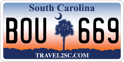 SC license plate BOU669