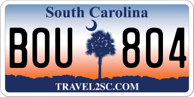 SC license plate BOU804