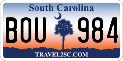 SC license plate BOU984