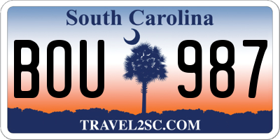 SC license plate BOU987